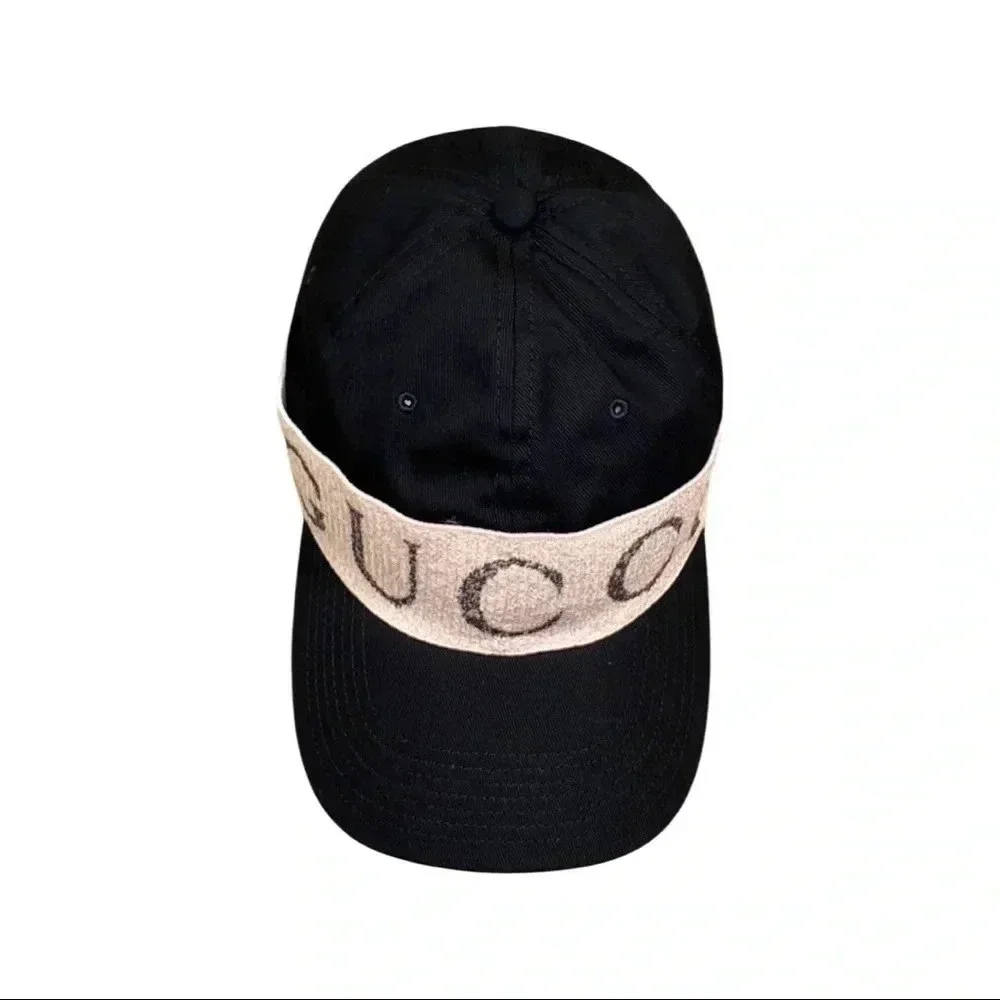 Gucci Black Logo Linen Baseball Cap Size Medium - Picture 2 of 9